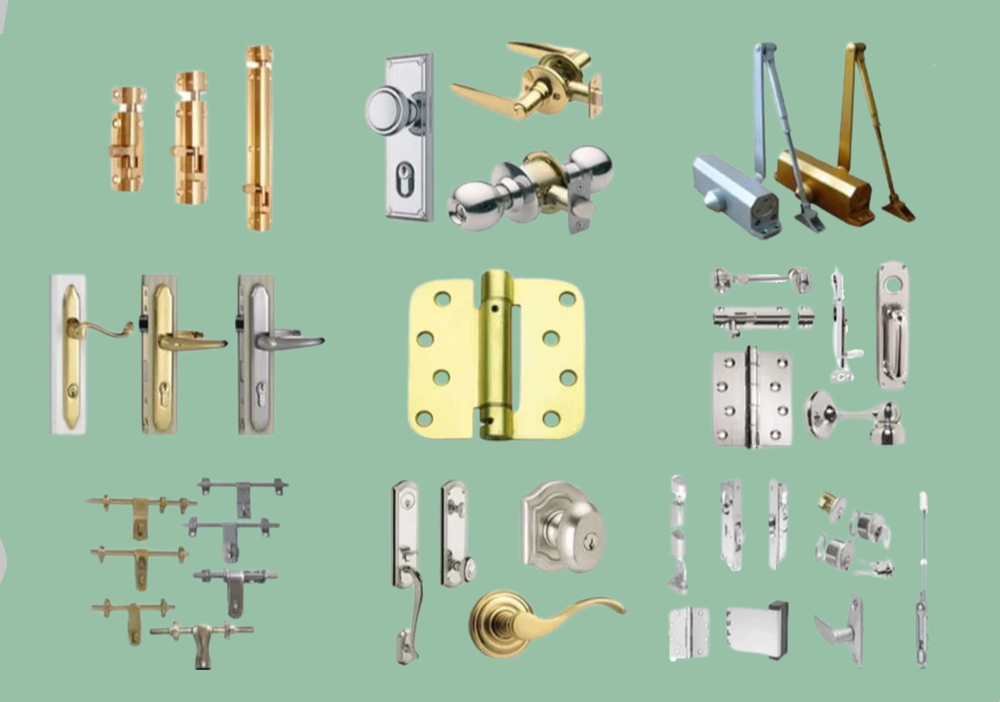 brass door hinges and hardware fittings.