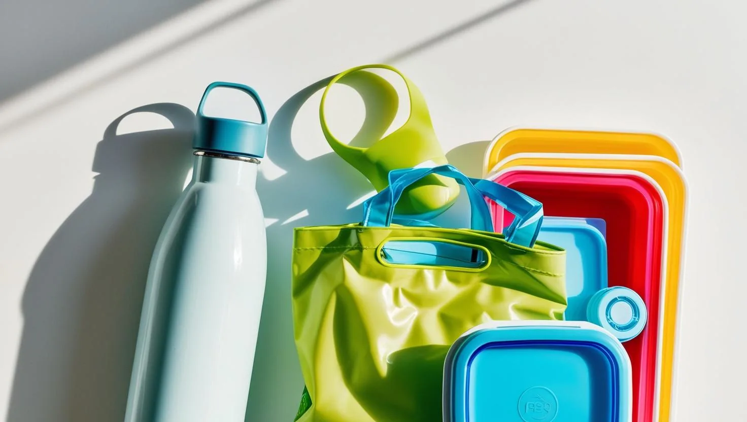 daily use plastic products. plastic bottles and biodegradable plastic bags.